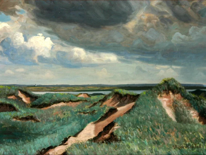 1861-Viggo Helsted - Dune di Lodbjerg vicino ad Agger, viste verso la chiesa di Vestervig.